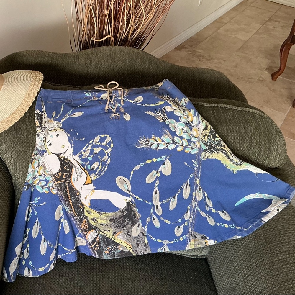 ROBERTO CAVALLI Just Cavalli Denim Corset Detail Exotic Blue Skirt Sz 42 USA 6-8